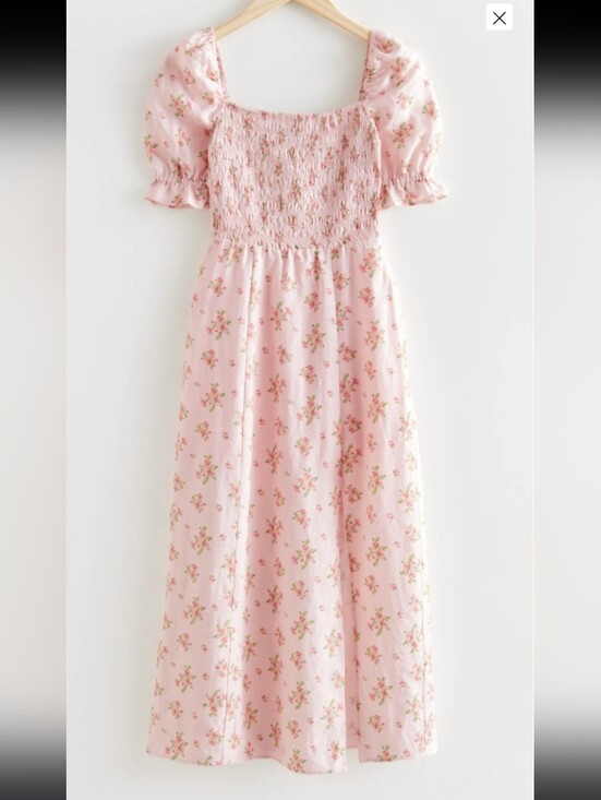& Other Stories Dresses & Skirts - & Other Stories Ivory Floral Puff-Sleeve Midi Dress with Side Slit